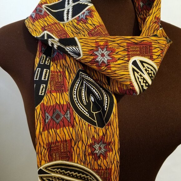 Hand Crafted Ankara Head Wrap Mask and Earrings Burgundy Gold Black 3-pieces - Picture 2 of 8